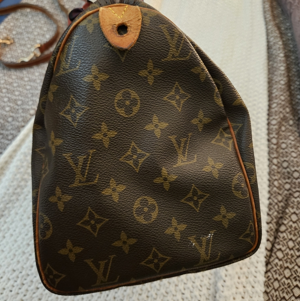 Louis Vuitton Brown Monogram Satchel with Pink Scarf Accent - Picture 5 of 11